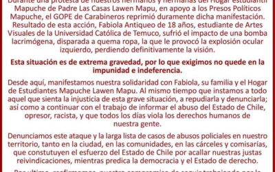 (Comunicado) Agrupación de estudiantes mapuche de Valdivia ante alzada represiva.