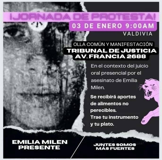 [Audio-Convocatoria Jornada de Protesta] Valdivia: Inicio juicio oral a imputados por asesinato de Emilia Milen H. Obrecht «Bau»