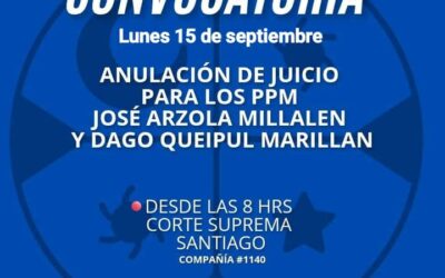 Convocatoria en apoyo a los Presos Políticos Mapuche en huelga de hambre: José Arzola Millalen y Dago Queipul Marillan, en santiago