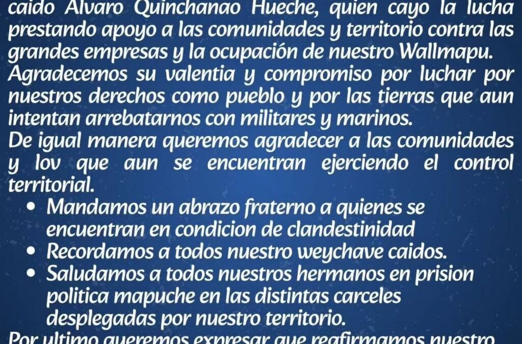 Comunicado de los presos políticos mapuche recluidos en el CP Biobío