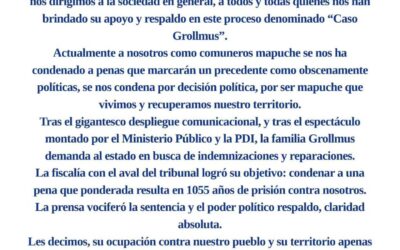 Comunicado Público de los Presos políticos mapuche de la Franja lavkenche condenados en el Caso Grollmus